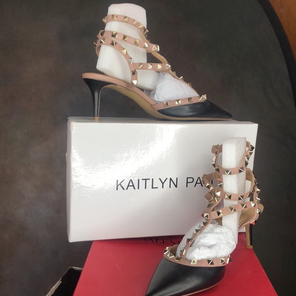 Black Kaitlyn Pan studded kitten Heels w/ box 9 - Picture 7 of 7